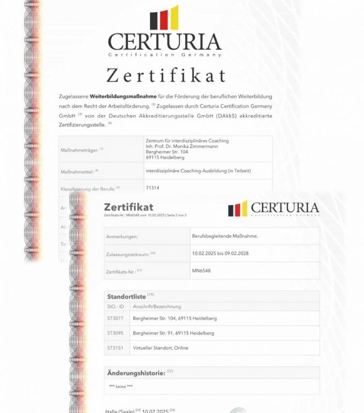 Zertifikat der Coaching-Ausbildung 2025